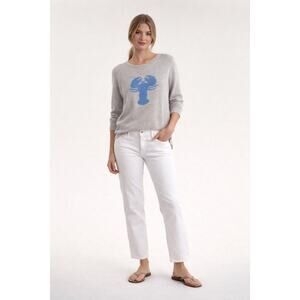 Two Bees Cashmere Grey and Blue Lobster Sweater Cotton Soft Knit Cashmere Size S